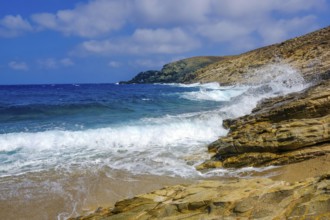 Mykonos, Cyclades, Greece - Fokos Beach, small settlement with sandy beach in the north of the