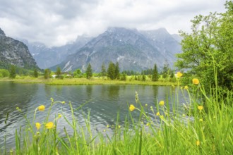 Landscape of Lake Almsee on a rainy day in spring, Salzkammergut, Austria