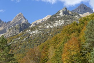 Mountain landscape view Ordesa y Monte Perdido National Park, Bielsa parador, Huesca province,