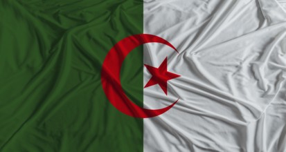 Algerian flag with fabric texture background. National flag of Algeria with cloth texture