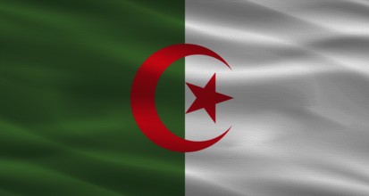 Algeria flag with fabric texture, Realistic flag of Algeria waving