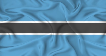 Close up of flag of Botswana with cloth texture. Realistic Botswana flag waving