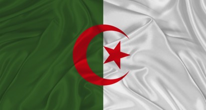 Flag of Algeria with cloth texture Close up of Algeria flag waving