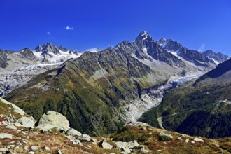 From left front Glacier du Tour back Aiguilles du Tour, right Aiguille du Chardonnet, in front