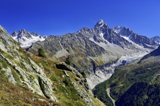 From left front Glacier du Tour back Aiguilles du Tour, right Aiguille du Chardonnet, in front