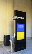 Black information columns with LED screen and notes, Humboldt Forum Berlin, Germany