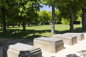 Tombstones on the Gottesacker, the historic cemetery of the Herrnhuter Brüdergemeinde, Herrnhut,