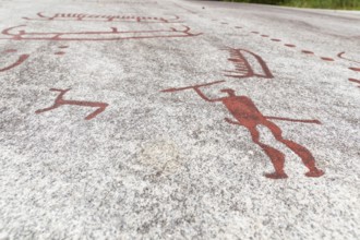 Historic rock carvings of Tanum, here at the Vitlycke site, figurative depiction from the Bronze