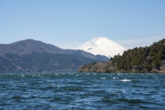 View of Lake Ashi with Mount Fuji volcano, Hakone, Japan