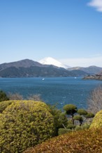 View of Lake Ashi with Mount Fuji volcano, Benten-no-hana Tenbodai viewpoint, Hakone Park, Hakone,