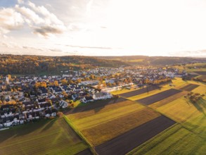 Bird's-eye view of village in autumn, Aidlingen, Böblingen district, Germany