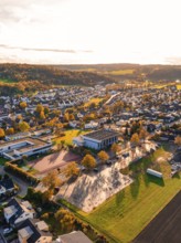 Bird's-eye view of village with autumn colors, Aidlingen, Böblingen district, Germany