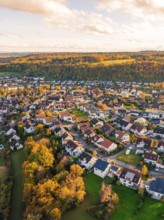 Panorama of a village with autumn trees and colorful roofs, natural beauty, Aidlingen, Böblingen