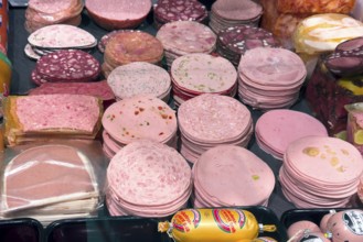 Many different types of sausage types of sausages sliced sausage cold cuts sausage slices of boiled