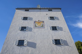 Franzmühle, Fassade mit Sonnenuhr, Bad Tölz, Upper Bavaria, Bavaria, Germany