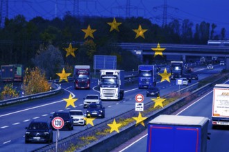 (Photo montage) Combustion off Symbolic image: image of a motorway with an EU flag copied into each