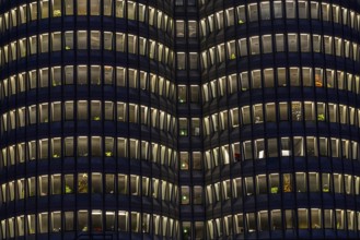 Illuminated offices at BMW headquarters, BMW four-cylinder, Petuelring, Munich, Upper Bavaria,
