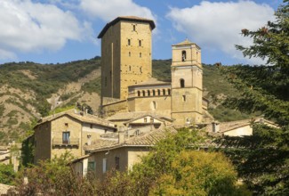 Historic castle and church medieval village of Biel, Cinco Villas, Zaragoza province, Aragon, Spain
