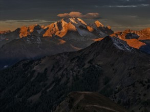 Mountain landscape, morning light, cloud atmosphere, autumn, aerial view, Giau Pass, view of