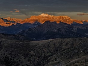 Mountain landscape, morning light, cloud atmosphere, autumn, aerial view, Giau Pass, view of Tofana