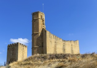 Castle and palace ruin in medieval village of Uncastillo, Cinco Villas, Zaragoza province, Aragon,