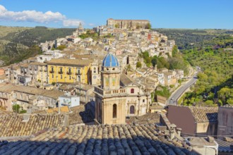 Elevated view of the church of Santa Maria dell'Itria and Ragusa Ibla in the distance, Ragusa Ibla,