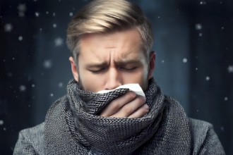 A man with severe cold, symbol cold, sick, illness, cough, fever, health, health care, flu, flu