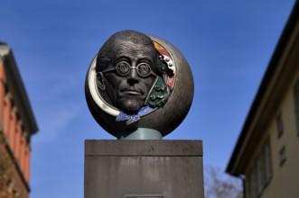 Head, sculpture in front of Villa Visconti, also House of Heads, Bietigheim-Bissingen,