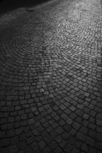 Cobblestones, street pavement, pedestrian zone, old town, Bietigheim-Bissingen, black and white,