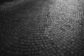 Cobblestones, street pavement, pedestrian zone, old town, Bietigheim-Bissingen, black and white,