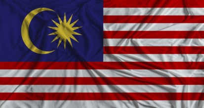 Malaysian flag with fabric texture background National flag of Malaysia with cloth texture