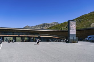 Toll station and rest area, so-called Top Mountain Crosspoint, at Timmelsjoch in Hochgurgl, Gurgl,