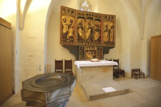 Baptismal font and folding altar, St. Petri Pauli church and baptistery by Martin Luther,