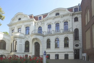 White Art Nouveau villa built in 1903, Aschersleben, Harz, Saxony-Anhalt, Germany
