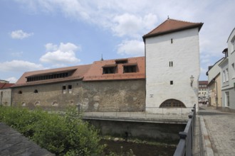 Historic bridge gate on the Wipper River, Stadtturm, Hettstedt, Harz, Saxony-Anhalt, Germany