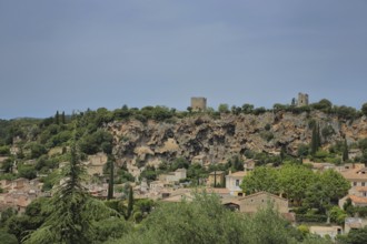 Cityscape with towers and rocks, Cotignac, Var, Provence, France