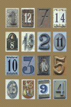 Magic square with 16 numbers, four times 4, ordered house numbers with the same checksum, geometric