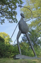 Hiker Man Sees Bright Light Sculpture by Heinrich Kirchner 1983, Modern Art, Man, Arm, Up, High,