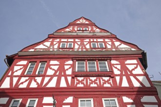 Red frame house Thaynsches Haus built in the 16th century and looking up to the tail gable, red,