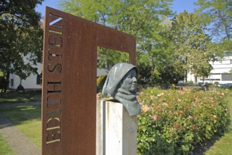 Memorial to Edith Stein, inscription, stele, bust, head, Edith-Stein-Platz, Landau in der Pfalz,