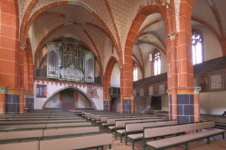 Interior view with organ of the Gothic Walpurgis Church, Alsfeld, Vogelsberg, Hesse, Germany