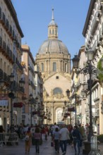 View of Basilica of Our Lady of the Pillar cathedral church from Calle de Alfonso I, Zaragoza,