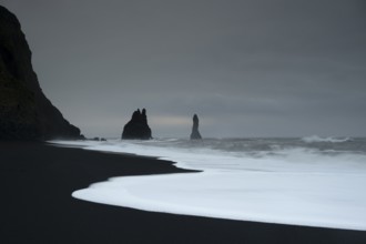 Beach, fog, morning, Black Beach, Dyrholaey, Iceland