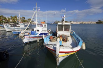 Fishing boat, fishing boats, picturesque, Neratzia fortress in the back, Mandraki harbor, seaport,