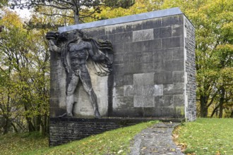 Torchbearer, monumental stone sculpture from the Nazi era, former NS Ordensburg Vogelsang, Eifel