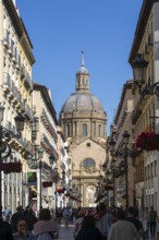 View of Basilica of Our Lady of the Pillar cathedral church from Calle de Alfonso I, Zaragoza,