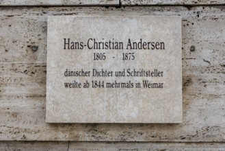 Memorial plaque for Danish poet and writer Hans Christian Andersen (1805—1875) in Weimar,