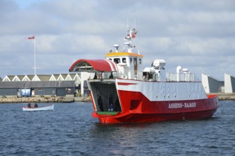 Incoming ferry to the port of Assens, Funen island, Denmark, Scandinavia