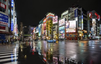 Street and neon sign, street scene at night, Tokyo, Japan