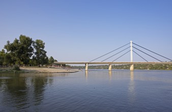 City beach on the Danube and Freedom Bridge, Novi Sad, Vojvodina Province, Serbia